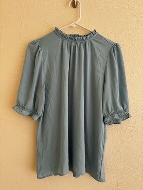 Ann Taylor Baby Blue Ruffle-Neck Blouse